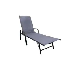 Текстилен Шезлонг с подлакътници-193х61х96cm-сив