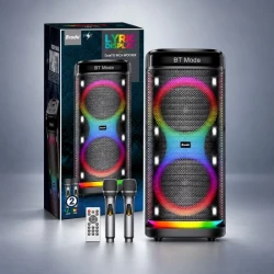 Караоке тонколона 2 × 10" с RGB светлини, 2 безжични микрофона, LCD дисплей и вход за китара