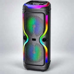 Караоке тонколона Brodu BTS-2147 с 2 говорителя по 12", 300 W PMPO, безжичен микрофон, RGB светлини, Bluetooth 5.0 и TWS