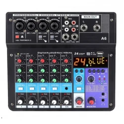 СМЕСИТЕЛ МИКСЕР С ЦИФРОВА АУДИО КАРТА A6 MP3/БЛУТУТ 6 КАНАЛА