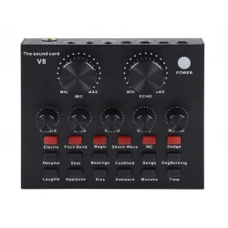 СМЕСИТЕЛ МИКСЕР С ЦИФРОВА АУДИО КАРТА ЗА КОМПЮТЪР ТЕЛЕФОН V8 USB С БАТЕРИЯ