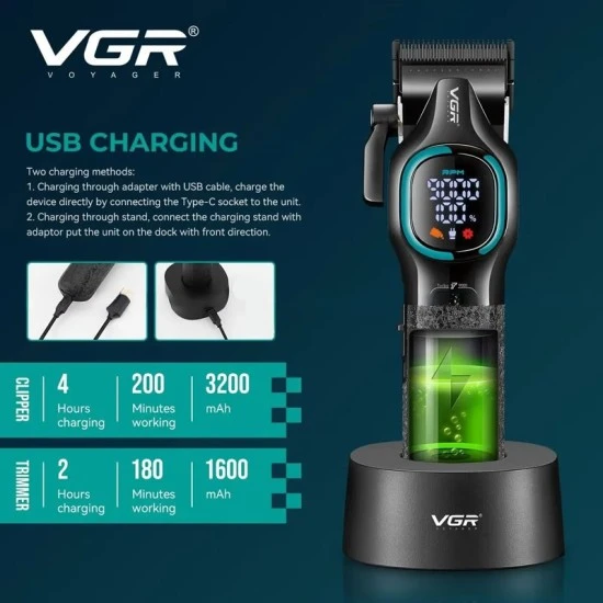 Комплект машинка за подстригване и тример VGR V-886 S2 Grip Turbo
