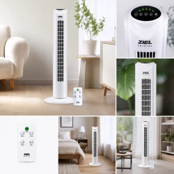 Вентилатор кула Ziel с дистанционно управление, 45 W, Бял, 81 см