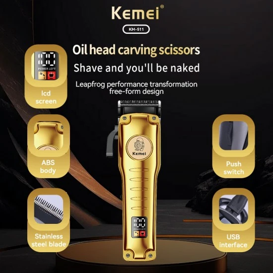 Машинка за подстригване Kemei KM 511, 4 приставки