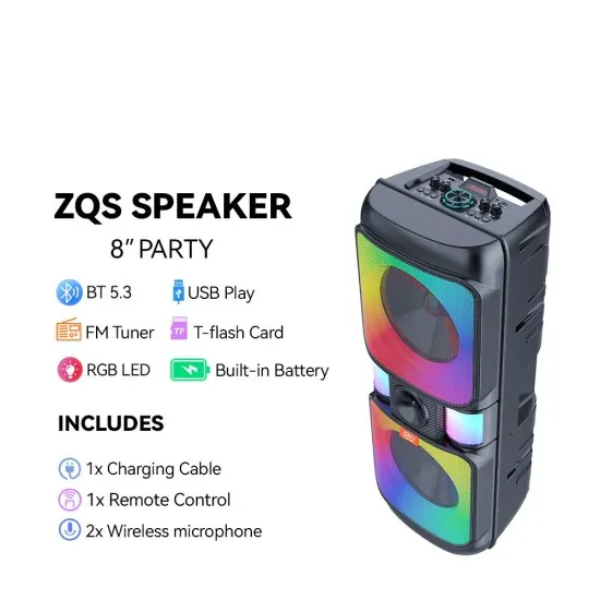 Преносима Bluetooth тонколона QS8268 с 2х8 инча говорители и 2 безжични микрофона