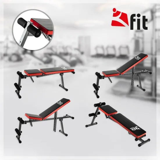 Промо-комплект Kfit Велоергометър Mount, Сгъваема лежанка Simple Flex, Стойки за лицеви опори, 3 фитнес-ластици и Фитнес-постелка