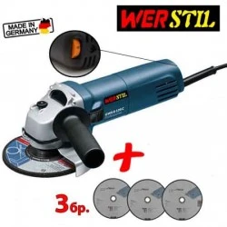 WERSTIL ЪГЛОШЛАЙФ WERSTIL С РЕГУЛАЦИЯ НА ОБОРОТИТЕ 125MM С ПОДАРЪК 3бр. ДИСК ЗА МЕТАЛ