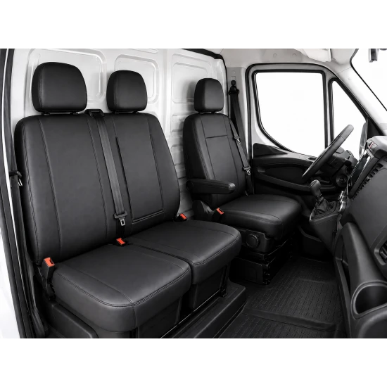 2+1 Тапицерия от еко кожа за предни седалки за Iveco Daily 2015+, черна, 7 части