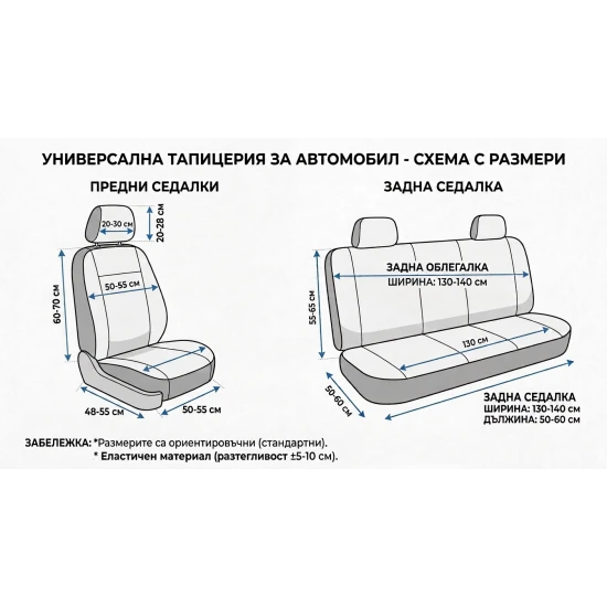 Универсална тапицерия от еко кожа за предни и задни седалки за автомобил, черна, 9 части