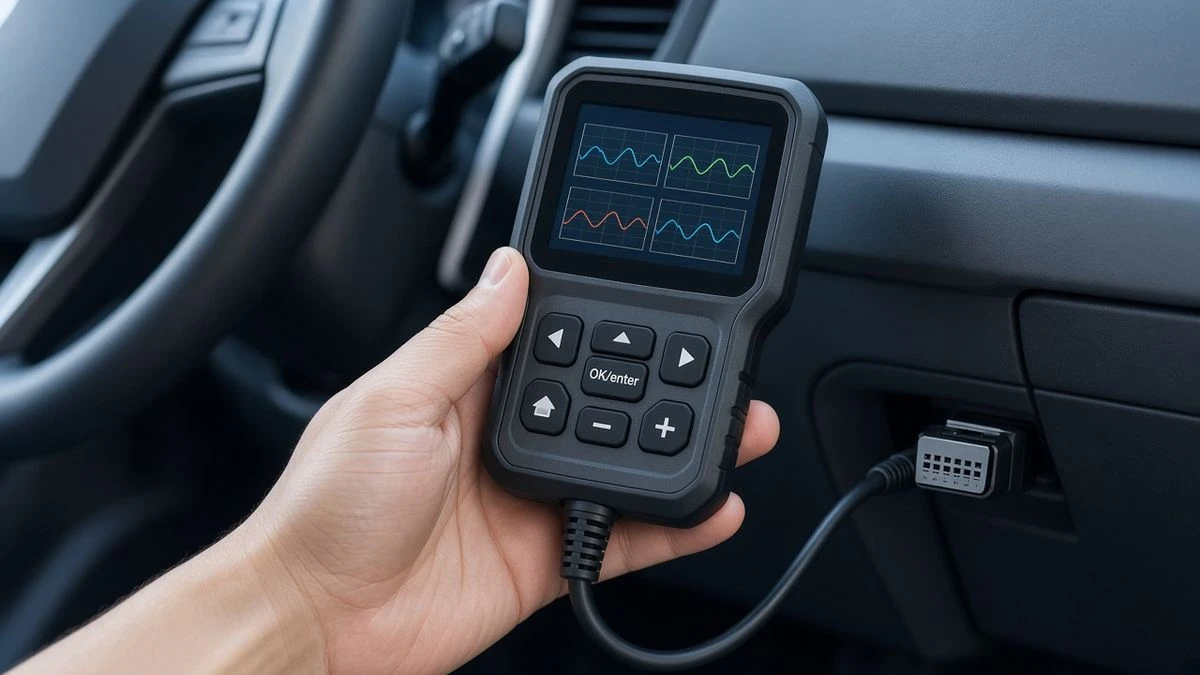 Уреди за авто диагностика – OBD2 скенер, включен в диагностичния конектор под таблото на автомобил